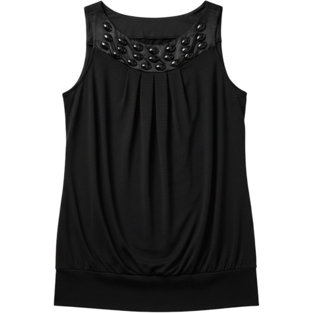 XOXO Dress Womens Large Black Solid Sleeveless Scoop Neck Beaded Shift Short